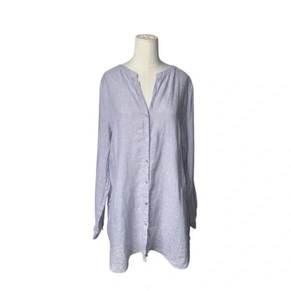 Sigrid Olsen 100% Linen Button Down Shirt – Light Blue Tunic Top, Relaxed Fit - Picture 5 of 7